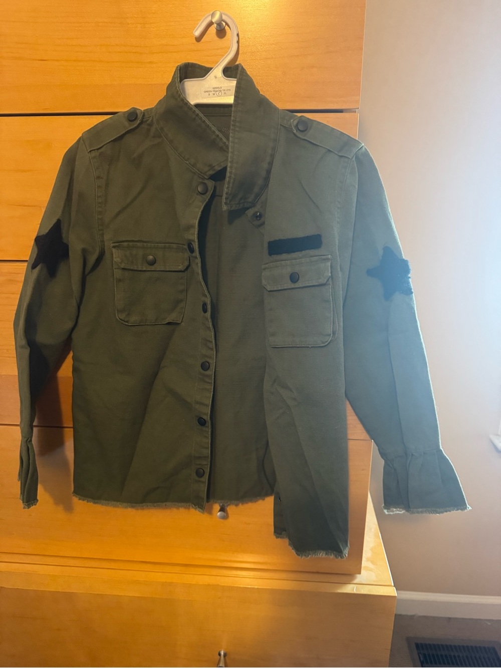 Girls L Art Class Army Olive Green Button-Up Jacket with Stars
